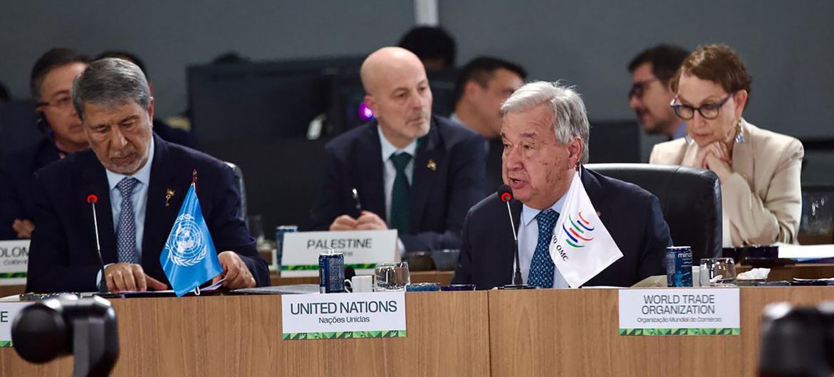 O secretário-geral da ONU, António Guterres, discursa na 17ª Cúpula do BRICS no Rio de Janeiro, Brasil