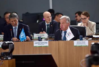 O secretário-geral da ONU, António Guterres, discursa na 17ª Cúpula do BRICS no Rio de Janeiro, Brasil