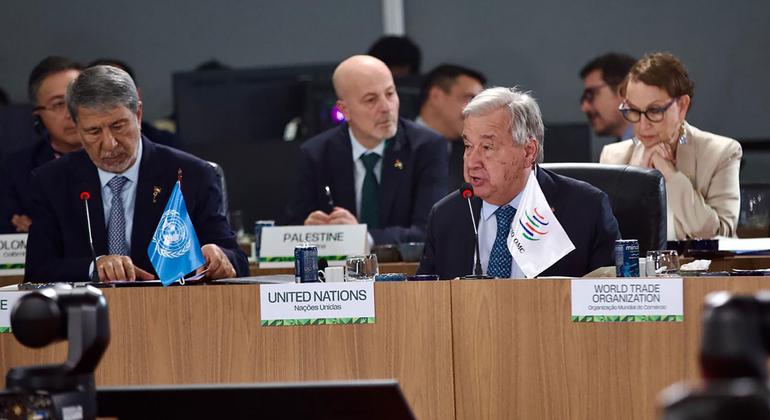 O secretário-geral da ONU, António Guterres, discursa na 17ª Cúpula do BRICS no Rio de Janeiro, Brasil