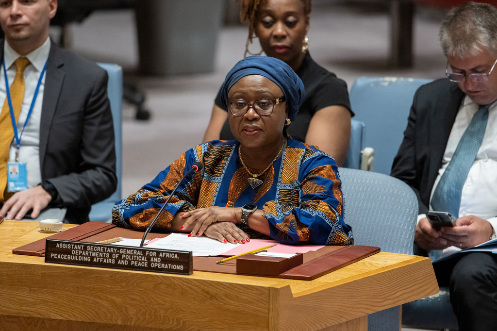 Martha Pobee, Assistant Secretary-General for Africa, briefs the Security Council meeting on women and peace and security.