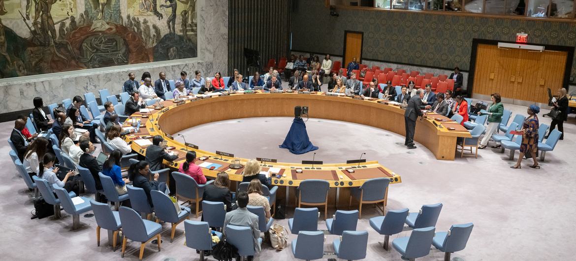 A wide view of the UN Security Council chamber during the meeting on women and peace and security.