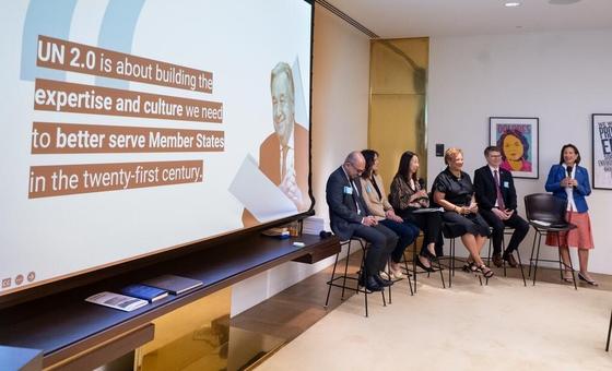 Melissa Fleming (right), Under-Secretary-General for Global Communications, moderates the 