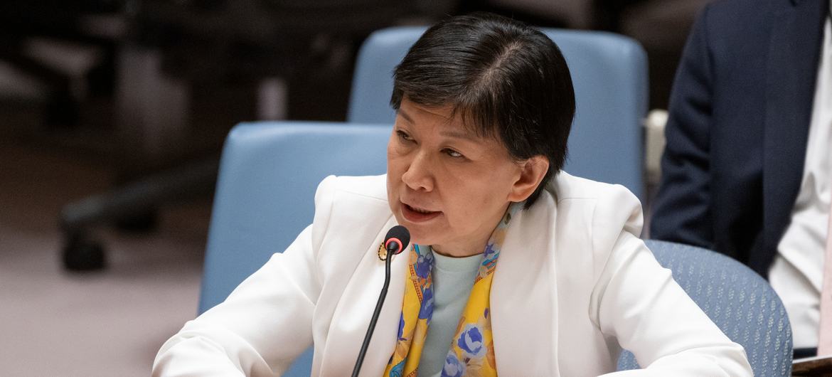 Izumi Nakamitsu, High Representative for Disarmament Affairs, briefs the UN Security Council meeting on the situation in Syria.