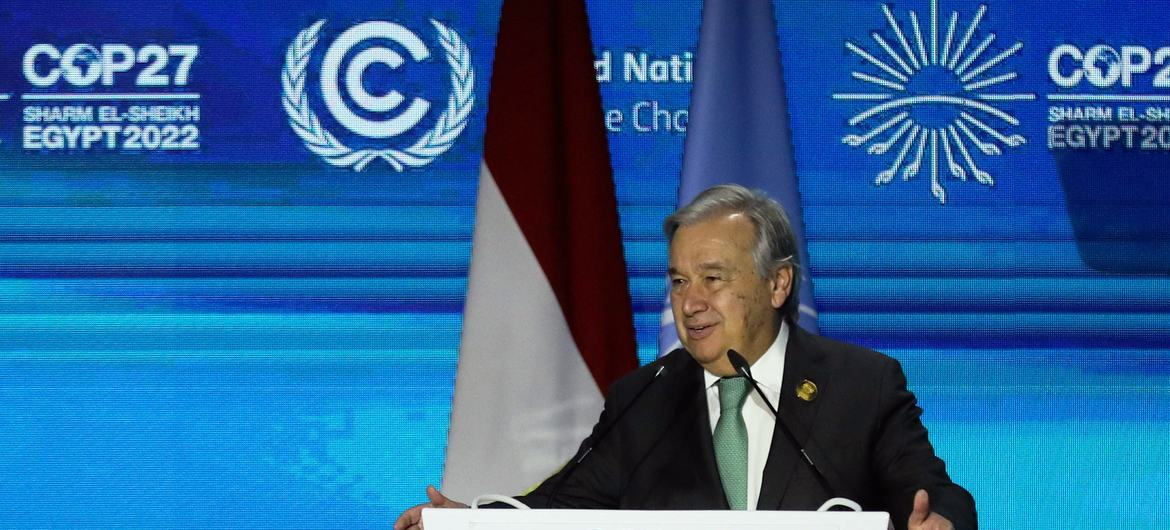 Secretário-geral António Guterres discursa na abertura da Cúpula de Implementação do Clima na COP27 em Sharm el-Sheikh, Egito