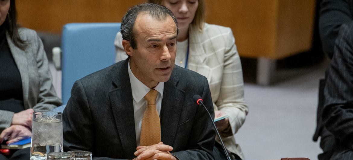 Khaled Khiari, Assistant Secretary-General for Middle East, Asia and the Pacific in the UN Department of Political and Peacebuilding Affairs and Peace Operations, addresses the Security Council meeting on non-proliferation and Democratic People’s Republi…