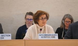 Deputy High Commissioner for Human Rights Nada Al-Nashif appearing before the Human Rights Council in Geneva.