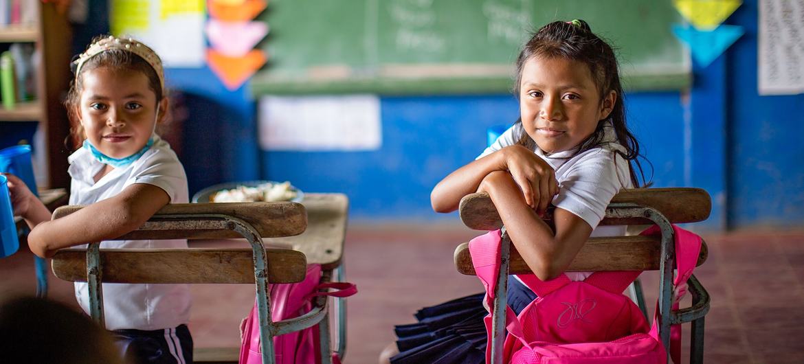 Two young girls attend class in the  mountainous and impoverished area of Jinotega, Nicaragua.