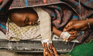 A child receives medical care at a cholera treatment centre in North Kivu, DR Congo.