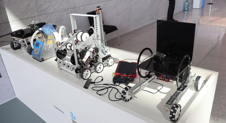 The robots by The Afghanistan Girls Robotic Team are among the displays that attract many at Least Developed Countries Conference in Doha, Qatar.