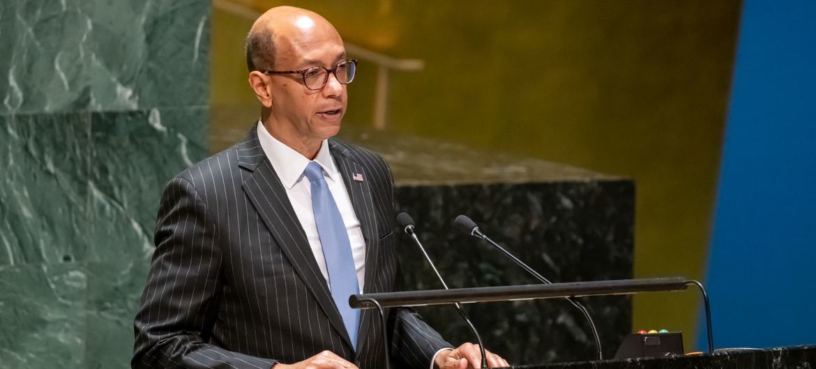 Deputy Permanent Representative Robert A. Wood of the United States addresses the UN General Assembly plenary meeting on the use of the veto on the situation in the Middle East, including the Palestinian question.