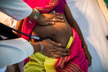 انڈیا میں ایک حاملہ خاتون کا طبی معائنہ کیا جا رہا ہے۔