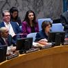 Rosemary DiCarlo (right), Under-Secretary-General for Political and Peacebuilding Affairs, briefs Security Council members on cooperation between the United Nations and the League of Arab States.