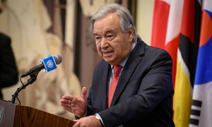 UN Secretary-General António Guterres briefs reporters on the situation in the Middle East.