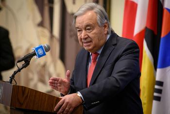 UN Secretary-General António Guterres briefs reporters on the situation in the Middle East.