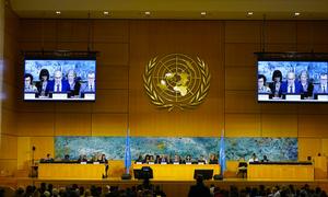 UN High Commissioner for Human Rights Volker Türk addresses the Human Rights Council in Geneva
