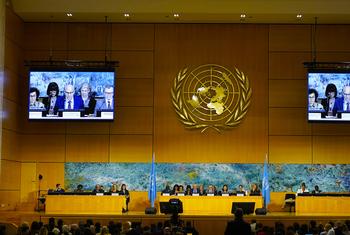 مفوض الأمم المتحدة السامي لحقوق الإنسان فولكر تورك أثناء كلمته أمام الدورة الستين لمجلس حقوق الإنسان.