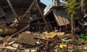 A collapsed building in Sagaing, central Myanmar, following the 7.7-magnitude earthquake that struck the region on 28 March. The region is also among the worst affected in the conflict between the military and opposition armed groups.
