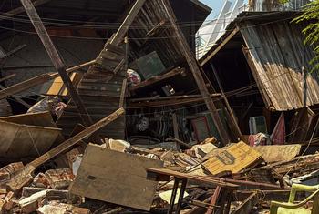 A collapsed building in Sagaing, central Myanmar, following the 7.7-magnitude earthquake that struck the region on 28 March. The region is also among the worst affected in the conflict between the military and opposition armed groups.