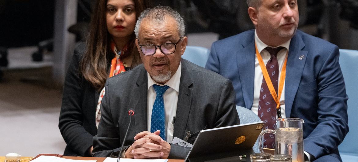 Tedros Adhanom Ghebreyesus, WHO Director-General, briefs the Security Council meeting on threats posed by ransomware to hospitals and health services.