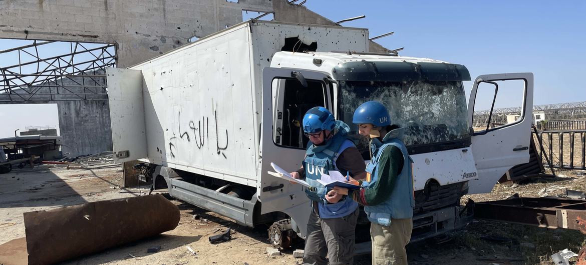 UN staff work on logistics preparations in Khan Younis, Gaza, in April 2024. (file)