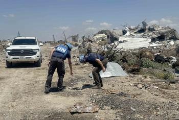 Des équipes de l'UNMAS effectuent le 13 juillet 2024 une mission de reconnaissance à Nuiserat, dans la bande de Gaza (Archives)