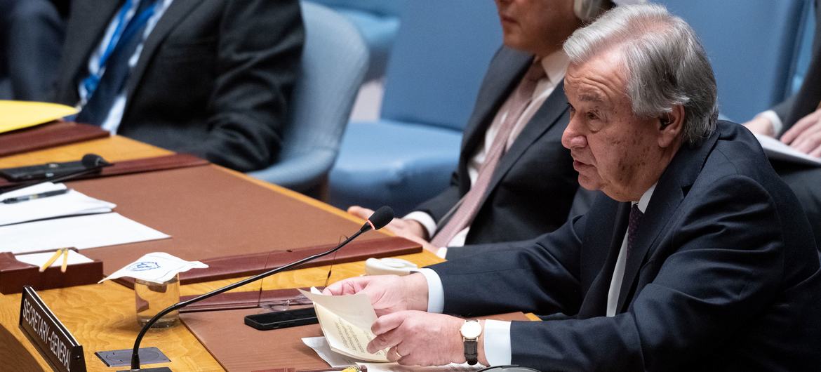 Secretary-General António Guterres addresses the Security Council meeting on the situation in the Middle East, including the Palestinian question.