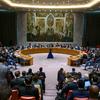 A wide view of the UN Security Council chambers as members meet on the situation in the Middle East, including the Palestinian question.