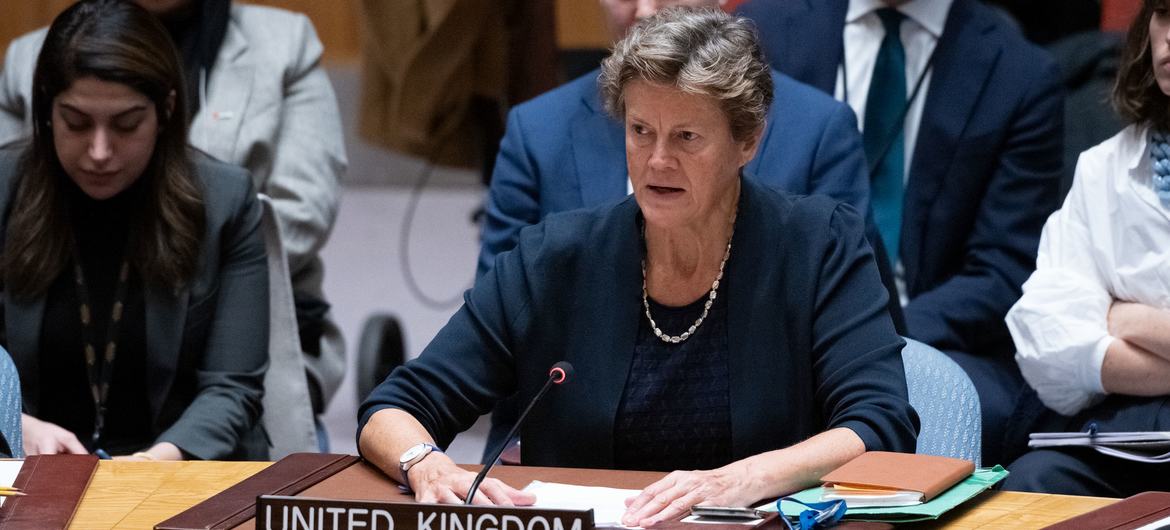 L'ambassadrice Barbara Woodward du Royaume-Uni s'adresse à la réunion du Conseil de sécurité sur la situation au Moyen-Orient, y compris la question palestinienne.