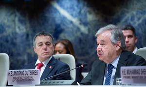 UN Secretary General António Guterres (right) attends the International Conference on Climate Resilient Pakistan, at Palais de Nations, in Geneva.