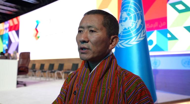 Lotay Tshering, Prime Minister of Bhutan, interviewed by UN News at the Fifth UN Conference on the Least Developed Countries (LDC5), in Doha, Qatar.