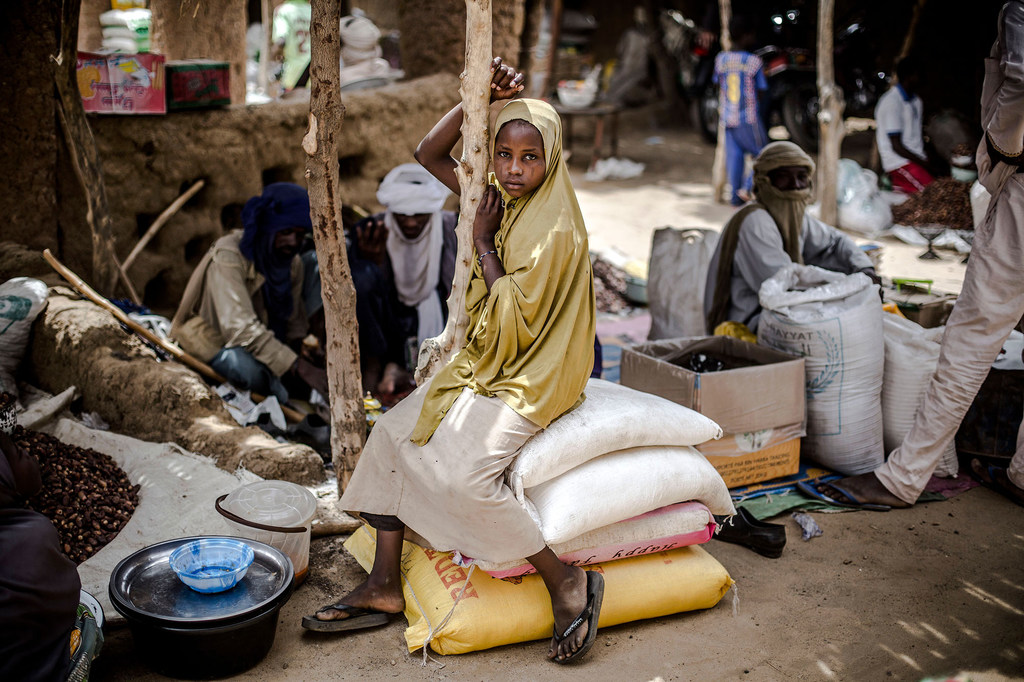 Une fillette vend de la nourriture sur un marché à Tanout, au Niger.
