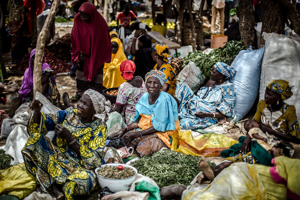 Women sell okra at a market in Tanout, Niger.