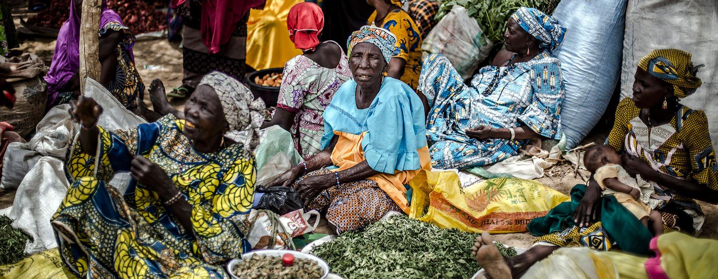 Women sell okra at a market in Tanout, Niger.