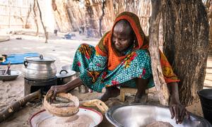 A woman prepares a meal in her rural kitchen in Chad.