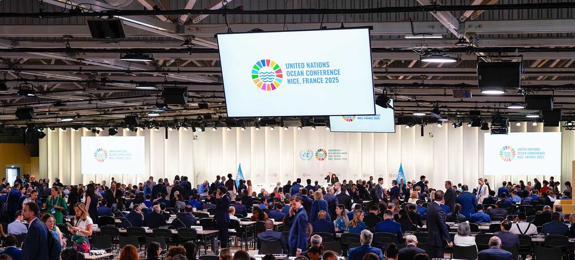 The plenary hall of the third UN Ocean Conference (UNOC3) in Nice. The plenary hall of the third UN Ocean Conference (UNOC3) in Nice.