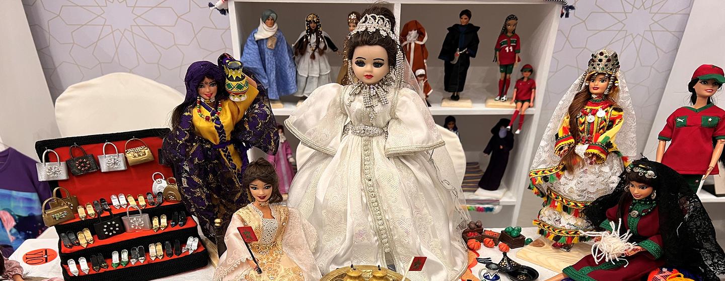 Dolls dressed in traditional Moroccan clothing made by a project in Morocco.