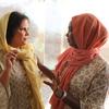 Laila Baker, UNFPA Regional Director for Arab States, talks to a Sudanese displaced woman in Port Sudan.