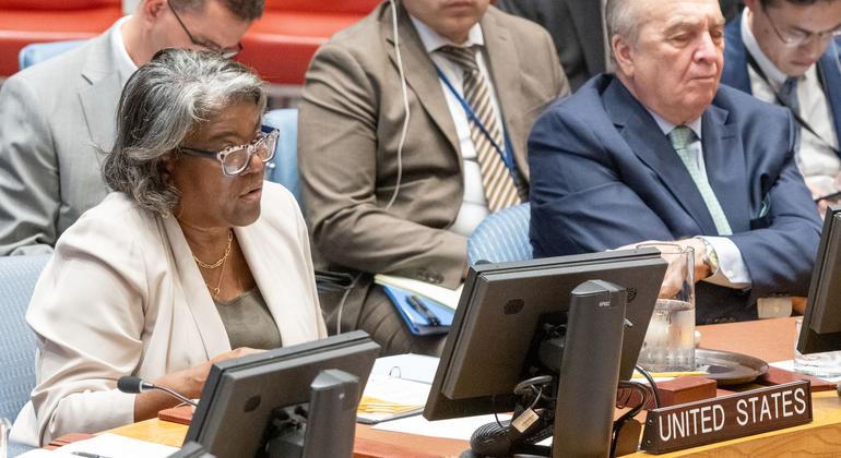 Ambassador Linda Thomas-Greenfield of the United States addresses the Security Council meeting on the situation in the Middle East, including the Palestinian question.