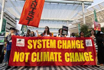 Civil society organizations protesting against climate justice on the sidelines of COP28 Conference in Dubai, UAE.