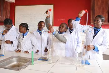Secondary school students at TASSAH ACADEMY, a STEM focused school, in the science lab, Yaounde (Cameroon).