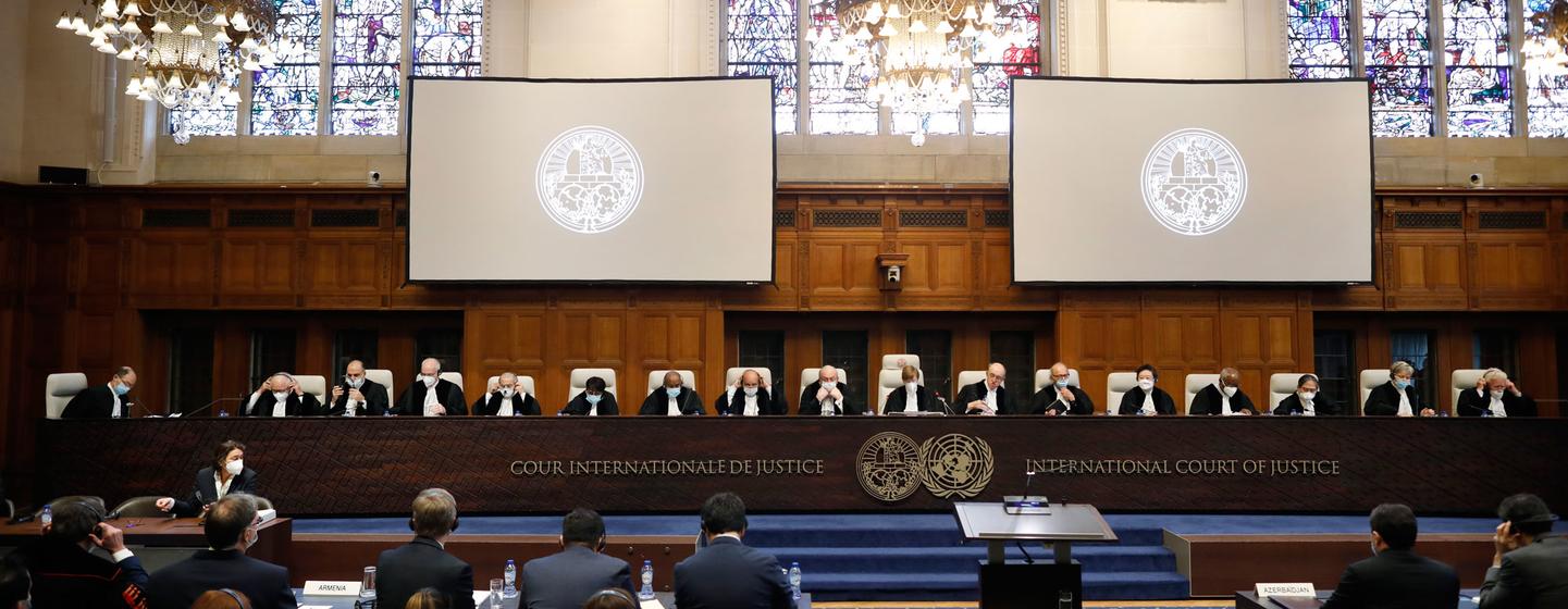 Judges hold hearings at the International Court of Justice.