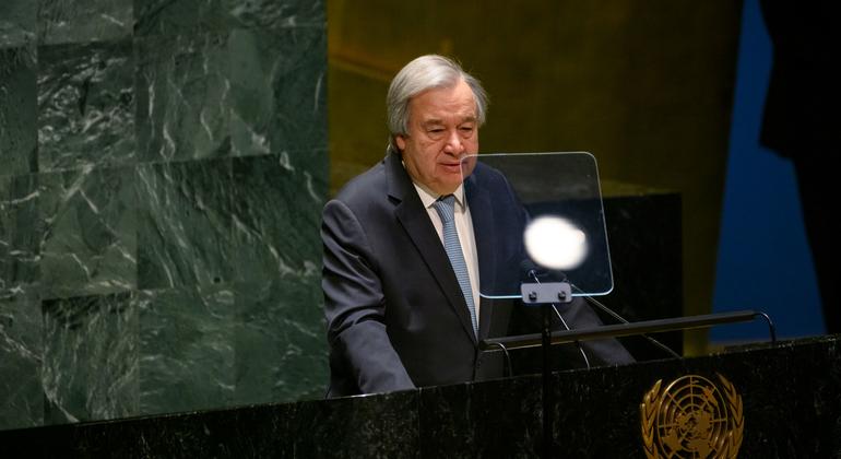 Photo ONU/Loey Felipe Le Secrétaire général António Guterres s'adresse à l'événement de haut niveau de l'Assemblée générale des Nations Unies pour commémorer la Journée internationale de lutte contre l'islamophobie.