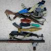 Weapons seized from suspected members of the Islamic insurgent group Al Shabaab are put on show in Mogadishu, Somalia.