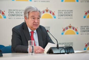 UN Secretary-General António Guterres addresses the media in Nairobi, Kenya on the margins of the UN Civil Society Conference.