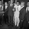 In 1990, Nelson Mandela (third from left) met with New York City Mayor David Dinkins (fifth from left) and boxing greats who helped in the struggle against apartheid, including Mike Tyson, Sugar Ray Leonard and Joe Frazier. (file)