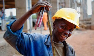 A young construction worker in Lilongwe, the capital of Malawi.