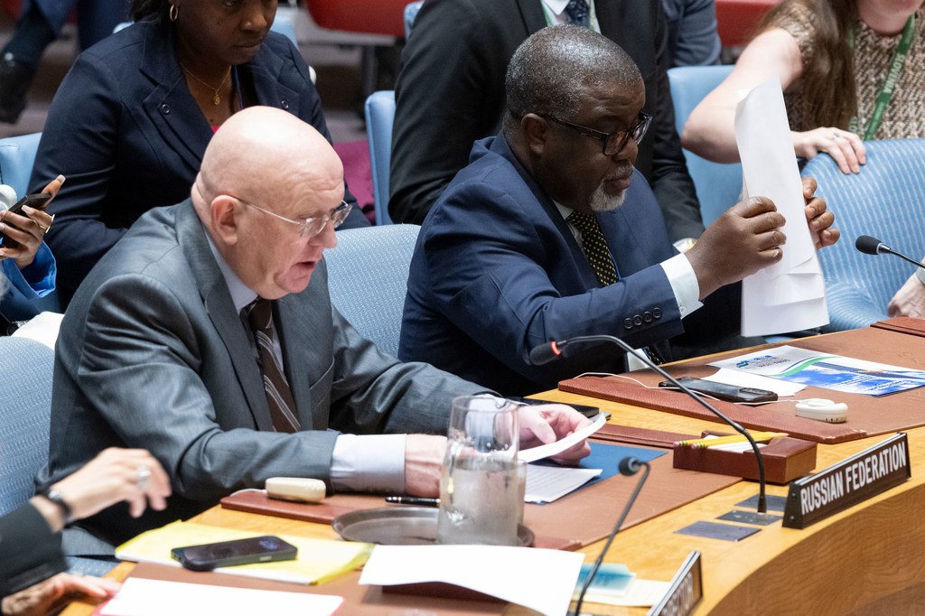 Ambassador Vassily Nebenzia of the Russian Federation addresses the UN Security Council meeting on the situation in the Middle East, including the Palestinian question.