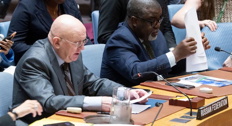 俄罗斯常驻联合国代表涅边贾安理会关于中东局势，包括巴勒斯坦问题的会议上发言。