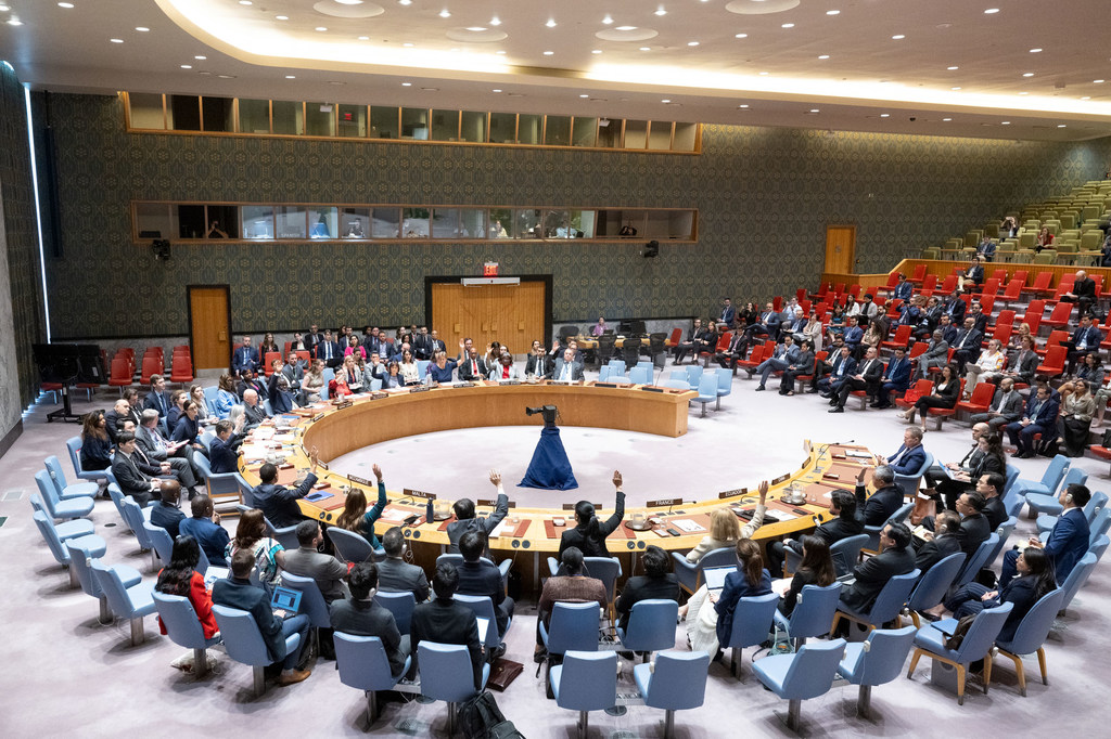 Vue du Conseil de sécurité de l'ONU alors que les membres votent en faveur du projet de résolution sur la situation à Gaza.