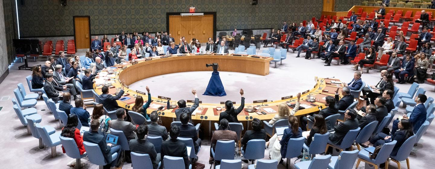 Vue du Conseil de sécurité de l'ONU alors que les membres votent en faveur du projet de résolution sur la situation à Gaza.